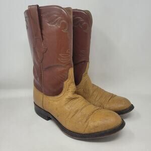 Lucchese Boots 8D Brown Tan Smooth Ostrich Goat Leather Western Cowboy Roper USA
